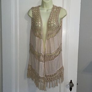 Sophie Max boho cream crochet long vest